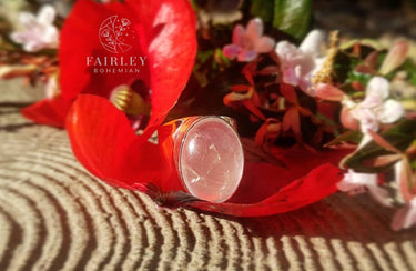 rose quartz october birthstone statement ring solid silver large stone thick band
